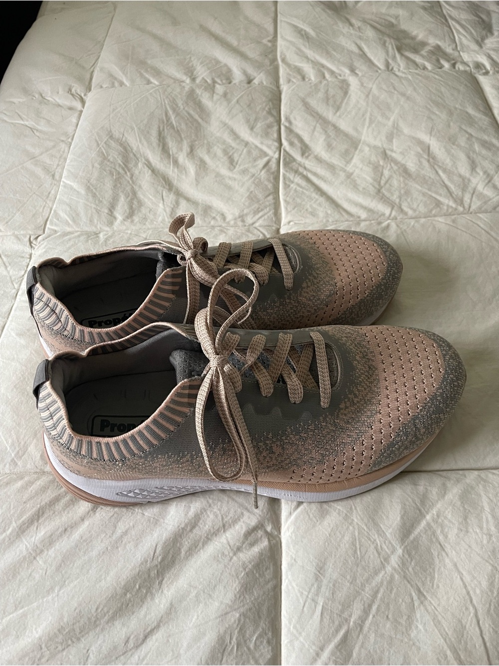 Propet Women's Pink and Gray Knit Lace-Up Sneakers
